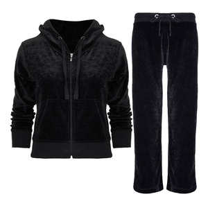 Ensemble deux pièces pour femmes Survêtement en velours avec fermeture éclair Hoodies et pantalons Survêtement en velours pour femmes avec couleur personnalisée - Product Image 4