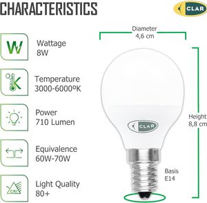 Clar-e14 dẫn bóng đèn 8W vít nhỏ cơ sở, tương đương với 6W, 8W, đèn tiết kiệm năng lượng để sử dụng trong nhà - Product Image 2