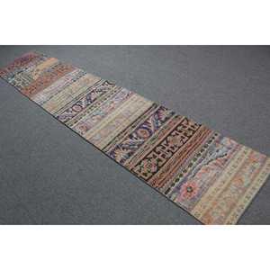 Alfombra Vintage de 2x10.5 pies, Alfombra Turca, Alfombra de Lana Azul Abstracta - Product Image 4