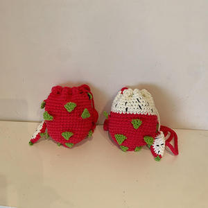 Crochet Dragon Fruit Lining <b>Small</b> Portable Cotton Fashionable Women's Single Shoulder Crossbody <b>Bag</b> Pure Handmade Winter - Product Image 3