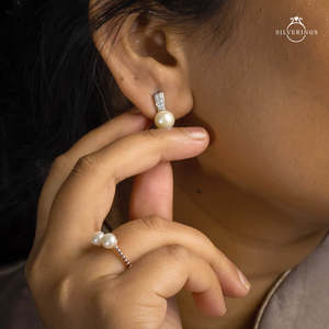 NOVAMART Fine <b>Sterling</b> <b>Silver</b> <b>Stud</b> & Drop Earrings with Pearls Zircon Rose Gold Accents Diamond Accent Wholesale Export - Product Image 5