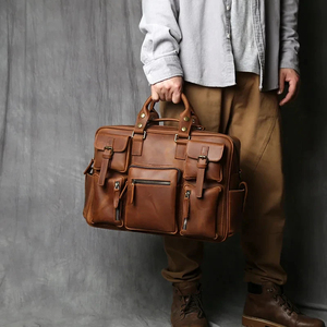 Maletín Clásico de Cuero Genuino para Portátil, Gran Capacidad, Bandolera, Bolso de Hombro Portátil para el Trabajo, Cierre de Cremallera - Product Image 4