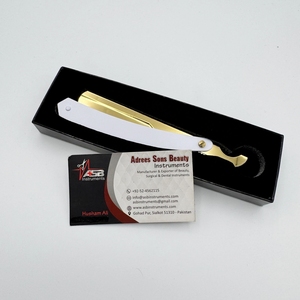 Rasoir droit turc à gorge coupée Rasoirs de rasage en acier inoxydable à lame unique pour l'épilation du corps du visage Bikini Rasoir en or blanc - Product Image 5