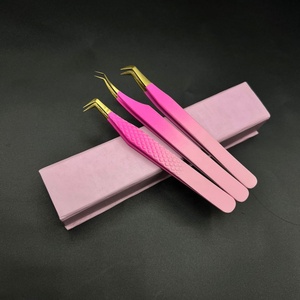 Pince à épiler professionnelle en acier inoxydable durable avec poignée en diamant pointe dorée deux tons 45 pince à cils à 90 degrés - Product Image 2