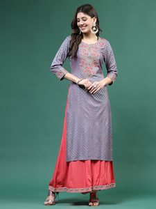 Ensembles Kurta Sharara Dupatta en rayonne grise à col en V pour femmes, vente en gros, meilleure qualité, vêtements ethniques - Product Image 3