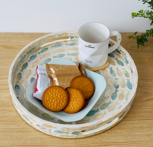 Bandeja Redonda Hecha a Mano con Incrustaciones de Nácar, Bandeja Decorativa para Servir en Mesa de Centro, Tocador, Decoración del Hogar, de Vietnam - Product Image 6