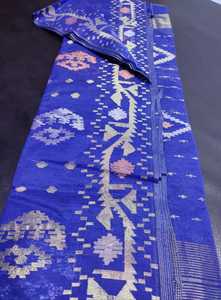 Exclusif Qualité Export Deshi Dhakai Jamdani Sharee pour Femme JAMDANI FABRIC Bleu ROUGE VERT Doré Bleu Ciel du Bangladesh - Product Image 5