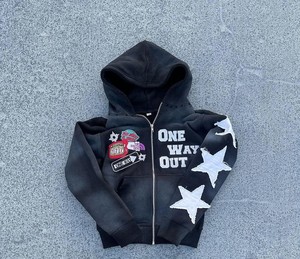 เสื้อมีฮู้ดสำหรับฤดูหนาวมีซิปงานเย็บปะติดซิปลายถักปะติดผ้าซักตามสั่งแนวสตรีท - Product Image 2