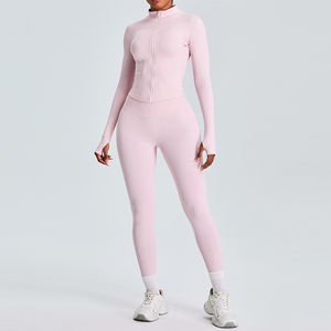 Logo personnalisé pour femmes Activewear Yoga Set Soft Running Veste à glissière à manches longues avec leggings respirants pour les entraînements de gymnastique - Product Image 4