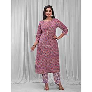 Ensemble Kurta Anarkali bleu en coton imprimé, style ethnique indien avec broderies, idéal pour les occasions spéciales - Product Image 1