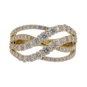 Exquisito Anillo de Mujer con Diamantes Brillantes de Varias Filas, Chapado en Rodio sobre Oro Amarillo de 14K, Banda Cruzada con Diamantes Naturales - Product Image 1