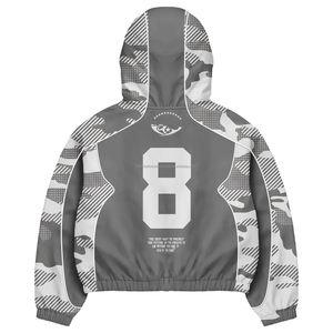 Chaqueta Cortavientos con Capucha Premium, Tejido de Poliéster Ligero de 180 GSM, Diseño de Paneles de Camuflaje Gris, Logotipo Personalizado - Product Image 3