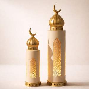 Juego de Faroles de Media Luna de Metal Blanco de Lujo con Brillo LED Cálido, Intrincado Tallado Islámico, Elegante Decoración para el Hogar de Ramadán y Opción de Regalo - Product Image 4