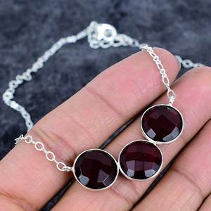 Collar de Cadena con Eslabones para Mujer, Chapado en Plata 925, con Tres Piedras Preciosas en Forma de Granate Rojo, Estilo Bohemio, Regalo de Boda - Product Image 1