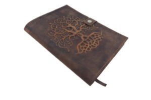 Journal de cahier rechargeable arbre de vie brun vintage fait à la main avec fermeture à pression et boucle de stylo en relief personnalisé - Product Image 2