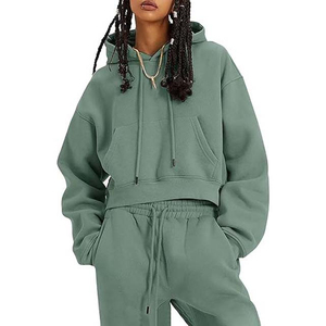 Chándal moderno de invierno para mujer, Sudadera con capucha de tela suave polar y pantalones para correr, ropa deportiva para entrenamiento de gimnasio, proveedor OEM ODM - Product Image 2