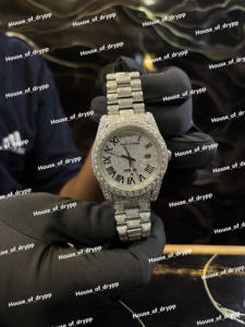 Montre à cadran romain sertie de diamants Moissanite, mouvement automatique en acier inoxydable, montre de luxe tendance hip-hop - Product Image 5