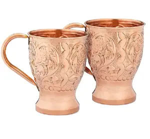 Old Moscow Mule Mug Hand Hammered 100% Pure Copper 12 oz Set of 2 Food Safe HandCrafted Hammered Mug Pure Solid Copper Beer