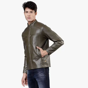 Veste en cuir à la mode pour hommes avec col montant couleur personnalisée High Street article frais teint en état neuf pour l'hiver - Product Image 3