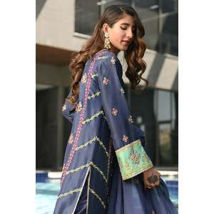 Robe en mousseline de soie bleue et jaune moutarde pour le printemps et l'été - Product Image 5