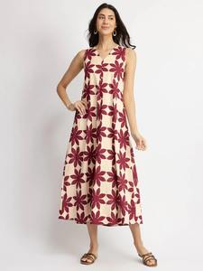 Robe indienne faite à la main en coton pour femmes 100% pur coton imprimé fleuri Style bohème décontracté Club fête porter en vente - Product Image 3