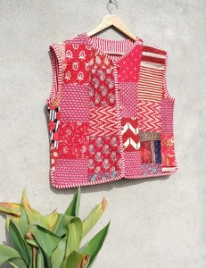 Handmade Women's Indian Cotton Vintage Kantha Quilted Jacket Assorted Patchwork <b>Coat</b> with Hippie Style Breathable - Product Image 6