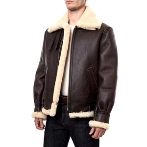 رجل راكب الدراجة النارية جلد الغنم الحقيقي shearling <span class=keywords><strong>b3</strong></span> الانتحاري سترة جلدية ومعاطف دراجة نارية حقيقية - Product Image 4