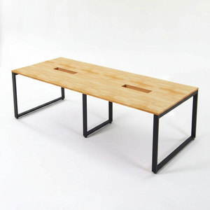 Mesa de Conferencia Rectangular de Madera de Caucho con Patas de Hierro 240x100cm Diseño Minimalista MDF HBRT096 - Product Image 1