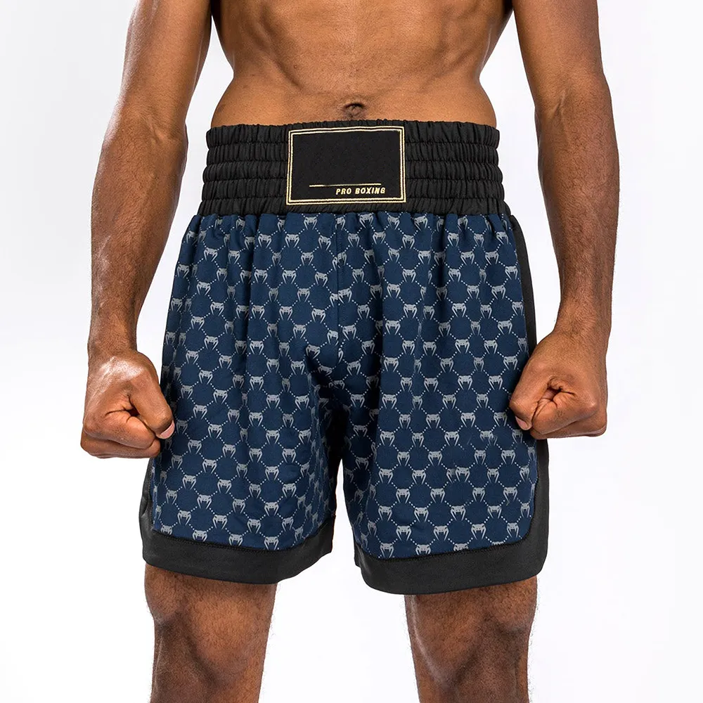 Venume Monogram Boxing Short - Black/Navy Bluefierce fights and the Adrenaline of Victory MMA Fighting Shorts para EE. UU.