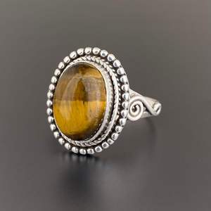 925 Sterling Silver Gold Plated Tiger Eye Gothic Classic <b>Statement</b> <b>Ring</b> 8 Gram Oval Cut Bohemian Handmade Bezel Setting Unisex - Product Image 4