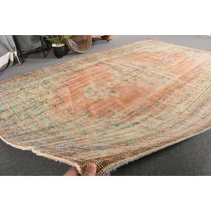 Tapis turc vintage 5.7 x 9.4ft Orange vert Patchwork Design laine tissage plat Technique Latex pour décorations de salon - Product Image 5