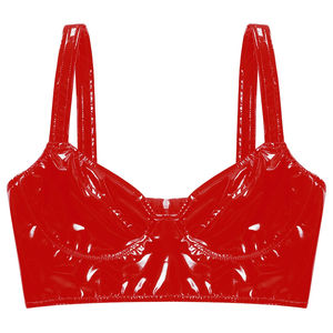 Vente en gros de soutien-gorge en cuir verni sexy de grande taille pour femmes de couleur unie personnalisée robe de nuit courte décoration en dentelle logo respirant à l'avant - Product Image 4