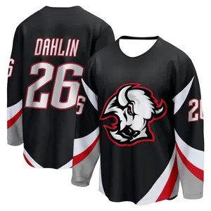 Maillot de hockey athlétique au design dynamique avec logo Buffalo agressif, noir avec accents rouge/blanc/gris, impressions 3D HD sur le devant - Product Image 2