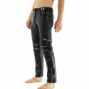 Customized Unisex <b>Cargo</b> <b>Pants</b> PU Cowhide <b>Leather</b> Material High Straight Flat Casual Genuine Breathable Trousers for Men Women - Product Image 6