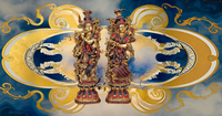 28.5 pouces fait à la main grande sculpture hindoue en laiton Figurine moderne Radha Krishna Statue idole incrustation travail pour mariages anniversaires