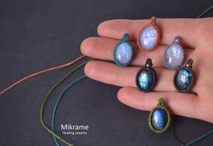 สร้อยคอมาคราเม่สไตล์วินเทจมาใหม่ล่าสุด ทำด้วยมือ ประดับด้วยหินโรสควอตซ์ทรงรี ขนาด 25 ถึง 30 มม. พร้อมสายสร้อย - Product Image 6