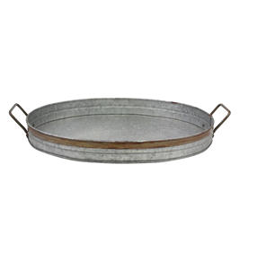 Galvanized Metal Farmhouse Rustic Large Round Decorative Serving <b>Tray</b> with Wood for Home <b>Office</b> Parties and Garden Decoration - Product Image 5