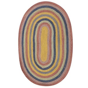 Tapis de sol ovale tressé fait main, multicolore, en coton et jute, pour salon, chambre, hôtel, maison, tapis décoratif - Product Image 1