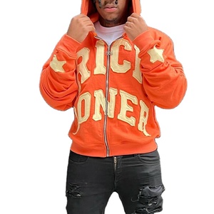 เสื้อฮู้ดดี้โอเวอร์ไซส์แบบซิป แต่งดีเทลขาดๆ พร้อมปักโลโก้ตามสั่ง ทรงไหล่ตก ผ้าฝ้าย 100% ระบายอากาศได้ดีสำหรับผู้ชาย มีจำหน่ายแล้ว - Product Image 4