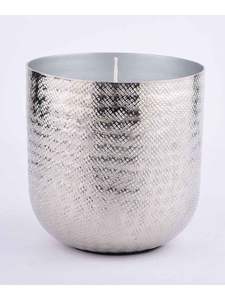 Pot de bougie en métal martelé argenté avec couvercle design pour la décoration de table de fête d'événement à la maison pot de bougie fait main - Product Image 4