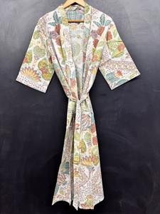 Bata Kimono Larga de Algodón Ecológica, Lavable, Hecha a Mano en India para Mujer - Product Image 4