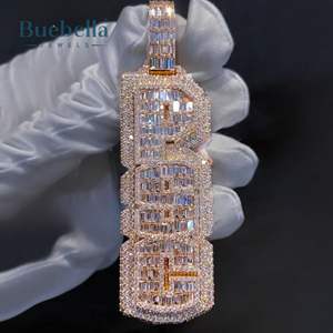 High Quality 925 Silver & 14K Gold Plating Custom Iced Double Layer Vertical <b>Letter</b> Pendant Moissanite Pendants & Charms - Product Image 1