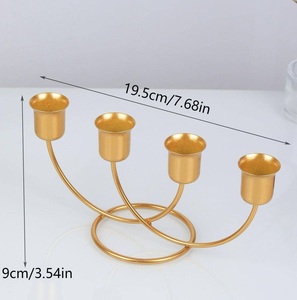 Modern 3 arm gold metal candle holder double ring base <b>tall</b> taper candelabra for dining table wedding festive home decorative - Product Image 3
