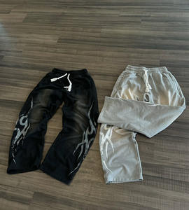 Flamme imprimé Streetwear pantalons de survêtement survêtement coton lourd Vintage large jambe droite évasé Baggy pantalons de survêtement hommes - Product Image 1