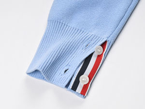 Wholesale Preppy Style Light Blue <b>Womens</b> Custom <b>Cardigan</b> Sweater Knitted Button Up <b>with</b> Two <b>Pockets</b> - Product Image 6