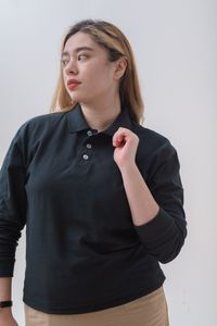 Cotton Polyester O-Neck Collar NORTH HARBOUR Plain Polo Long Sleeve <b>T</b>-<b>Shirt</b> Breathable Woven Fabric Unisex - Product Image 3