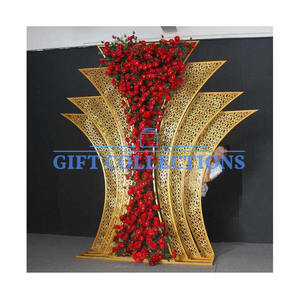 Décor de scène en fer d'arche de mariage en acier inoxydable fantaisie pour toile de fond de fête de réception avec élément décoratif de fleur - Product Image 2
