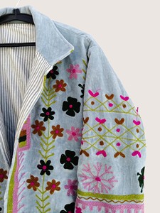Abrigo de Lana Bordado Estilo Bohemio para Mujer, Talla Grande, Manga Larga, Cuello Redondo, Patrón Suzani, Hecho a Mano, Frente Abierto, Largo, Invierno, Ecológico - Product Image 5