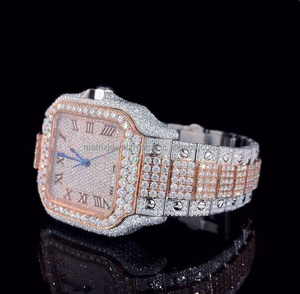 VVS Lab Montre Diamant Luxe Personnaliser Hip Hop Montres élégantes Montre mécanique avec bracelet en acier inoxydable en or jaune CVD - Product Image 2