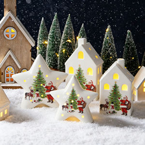 Decoración Navideña de Porcelana, Santa Claus de Cerámica Iluminado con Patrón de Estrellas, Adornos Navideños para el Hogar - Product Image 2